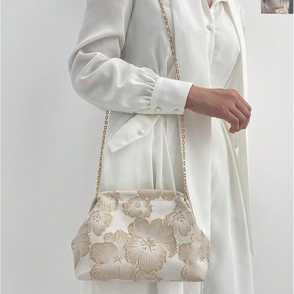 Women's Embroidered Clutch Purse Polyester Small Evening Shoulder Bag - Picture 5 of 7